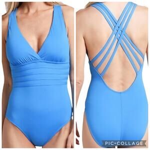 La Blanca Island Goddess Cross Back Mio One Piece Swimsuit Blue Women's 16
